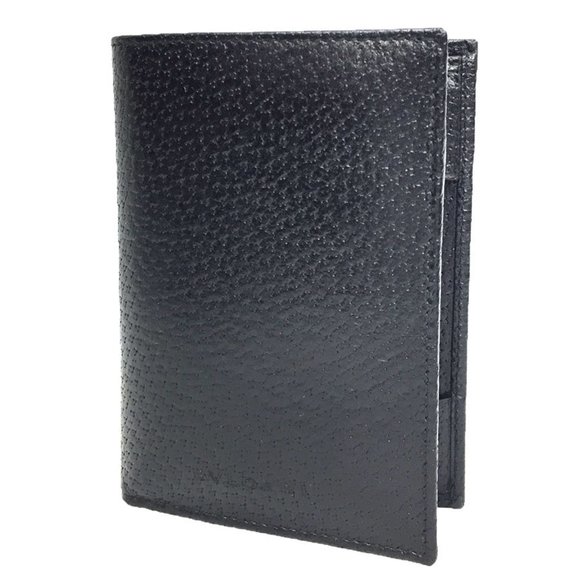 BVLGARI Wallet Billfold Notebook Cover Card Case Leather Black Bvlgari Men's
